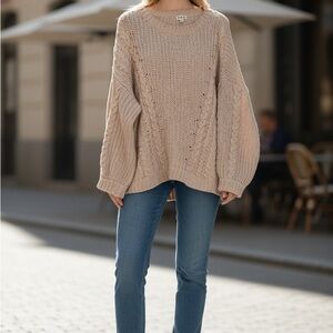 POL "Me on Your Mind" cable knit sweater in a light color like ivory or stone